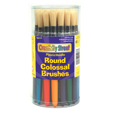 CREATIVITY STREET Colossal Brushes, Round, Assorted Colors, 7.25" Long, PK30 PAC5168